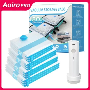 Travel clothes vacuum seal bags, portable electric pump, vacuum storage bags for clothes, space-saving storage bags suitable