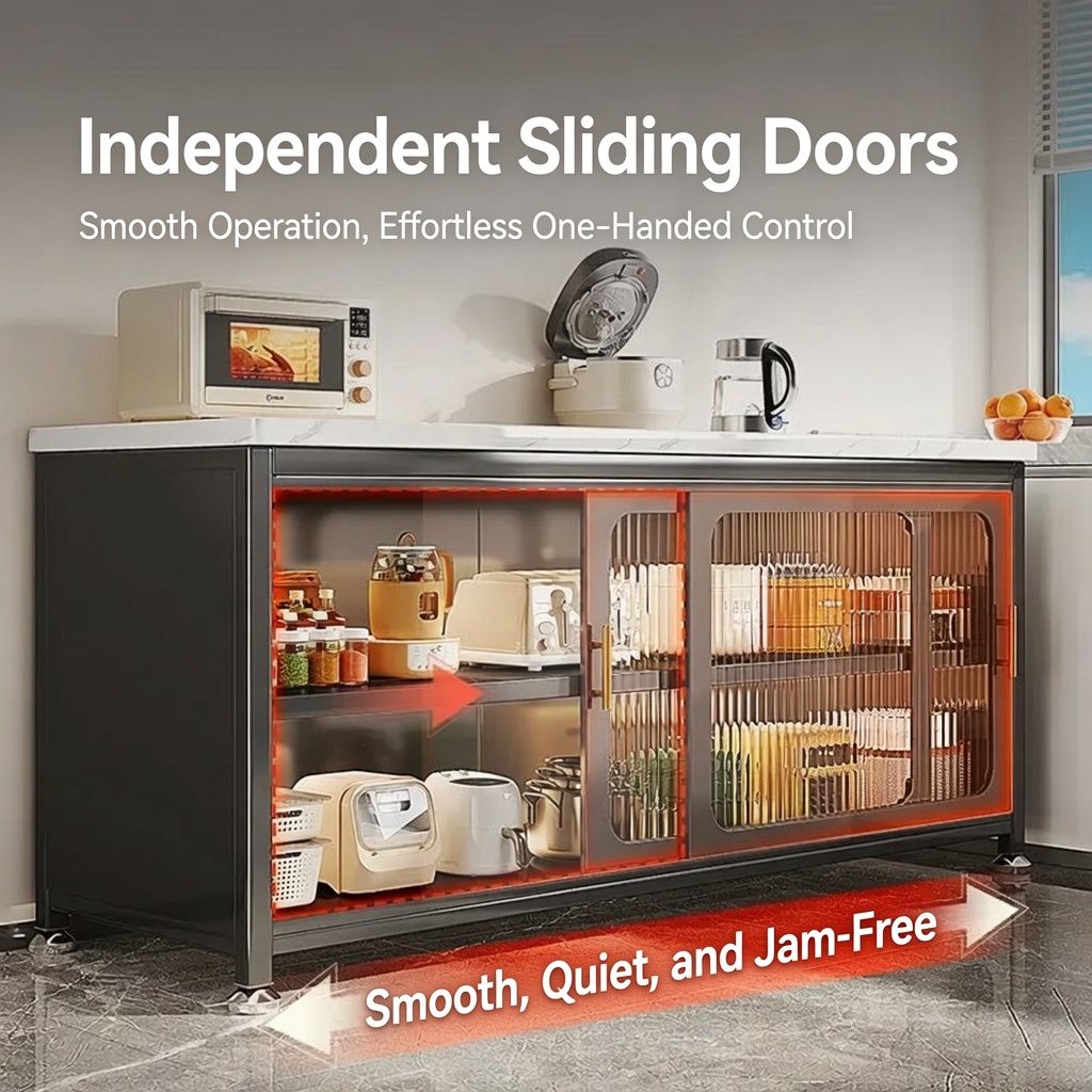 Sintered Stone Kitchen Cabinet Dining Sideboard With Wheels Adjustable Kitchen Storage Cutting Table(Free returns and exchanges) - Image 2