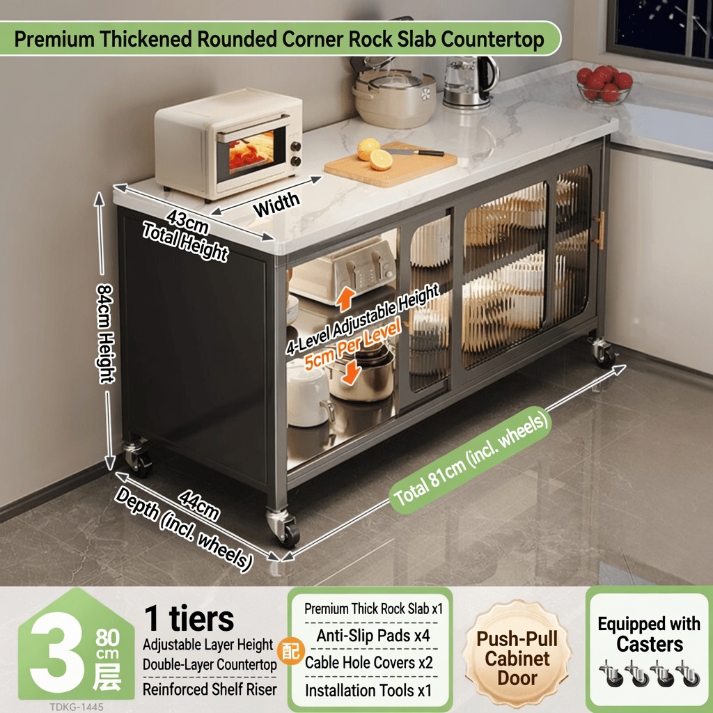 Sintered Stone Kitchen Cabinet Dining Sideboard With Wheels Adjustable Kitchen Storage Cutting Table(Free returns and exchanges) - Image 4